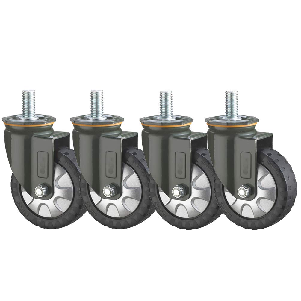 Ruote girevoli for carichi pesanti con stelo filettato M16/20 e freni - Capacità di carico di 1.000 kg, confezione da 4