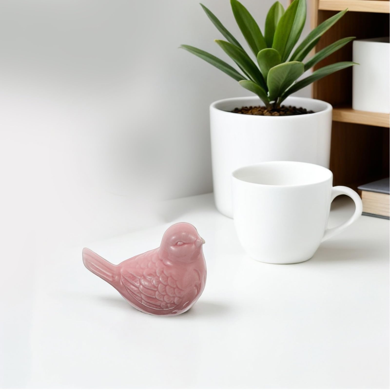NUOBESTY Confezione da 4 uccelli in miniatura in ceramica: piccoli uccelli artificiali - piccole statuette di animali per fioriere, tavoli, micro paesaggio, decorazioni natalizie, giardino delle fate