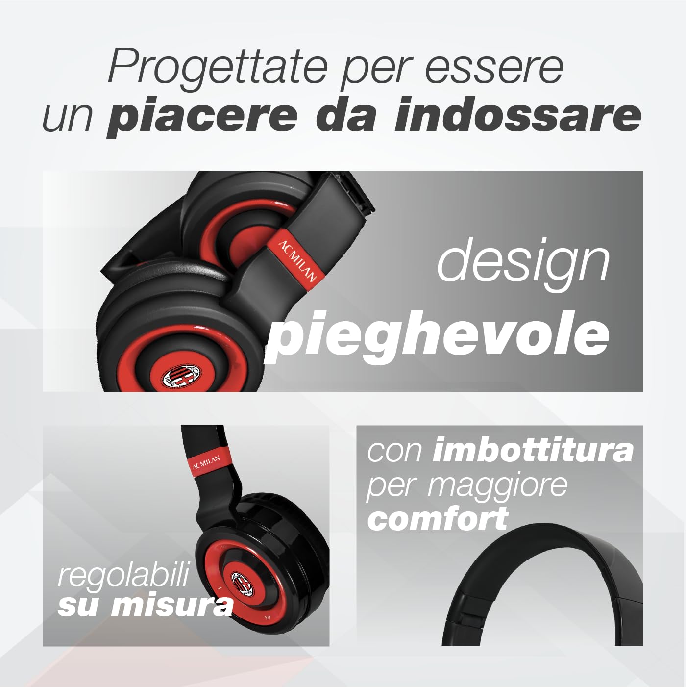AC Milan - Cuffie Senza Filo Cuffie Wireless Over-Ear, Cuffie Bluetooth Senza Fili Pieghevoli, Cuffie con Microfono Incorporato, HiFi Stereo, Micro SD Slot, FM Radio per iPhone/Android/Viaggio/PC