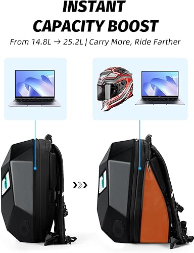 Miniatura 9 de Gelrova Mochila de música batería no incluida  Mochila LED para motocicleta con altavoces, almacenamiento expandible para casco (14.8 L  25.2 L),