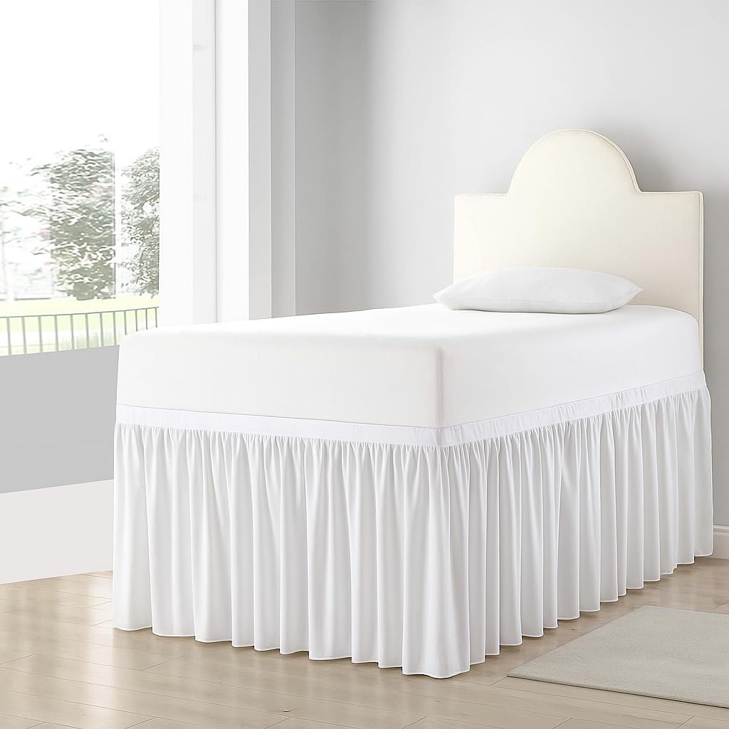 Dorm Bed Skirt Full XL 46 Inch Drop College Dorm Room Essentials Bed Skirt 100% Microfiber Extra Long Ruffle BedSkirt with Split Corner White Solid White Solid Full-XL /46" Drop