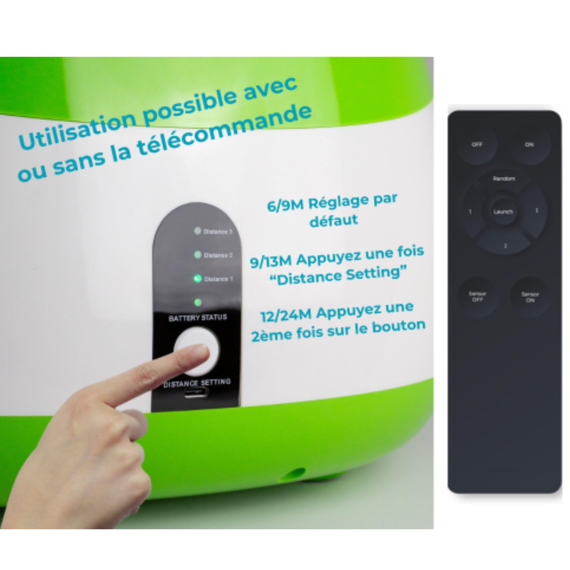 Climsom Lanceur de Balles Automatique Reconditionné pour Chiens Ballouf Deluxe – Inclus 6 balles – 6 Heures d'Autonomie – Télécommande Incluse – 3 Réglages de Distance