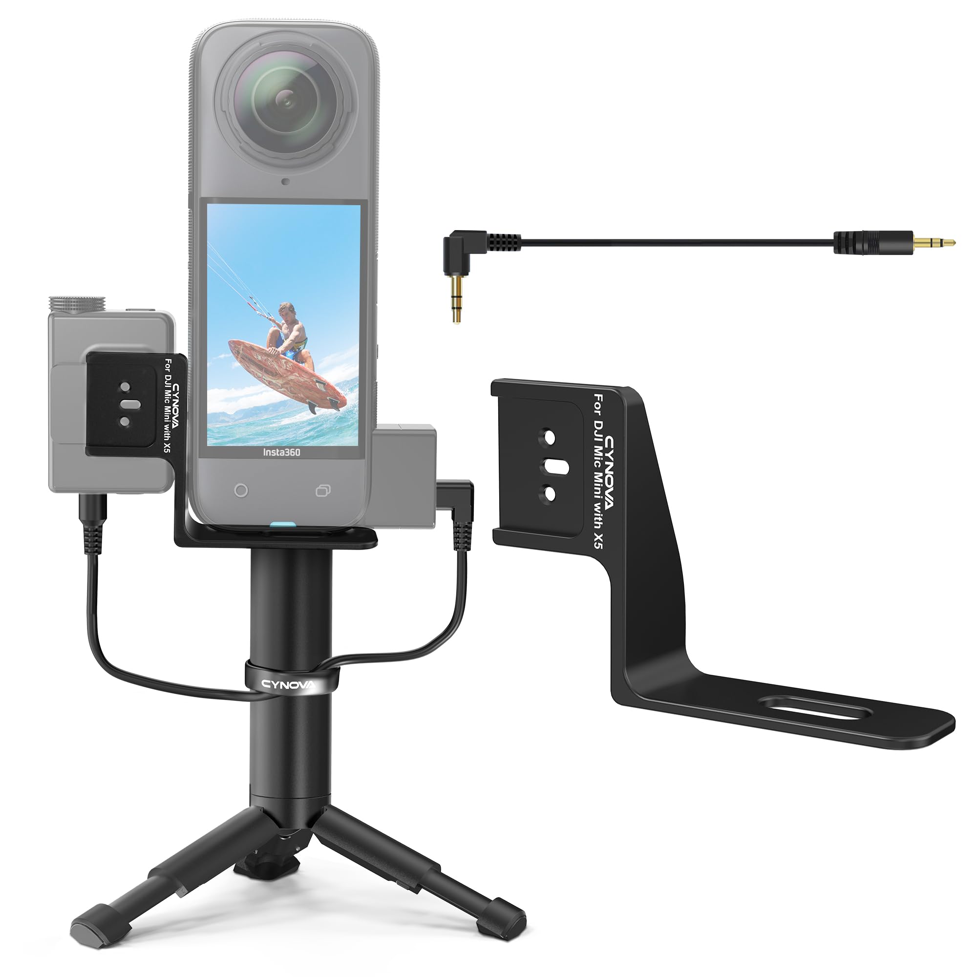CYNOVA Mount for Insta360 X5 Accessories, Insta 360 X5 Cold Shoe Mount, Invisible Mic Bracket Designed Specifically for DJI Mic Mini（with 3.5mm Audio Cable and Fixed Velcro）