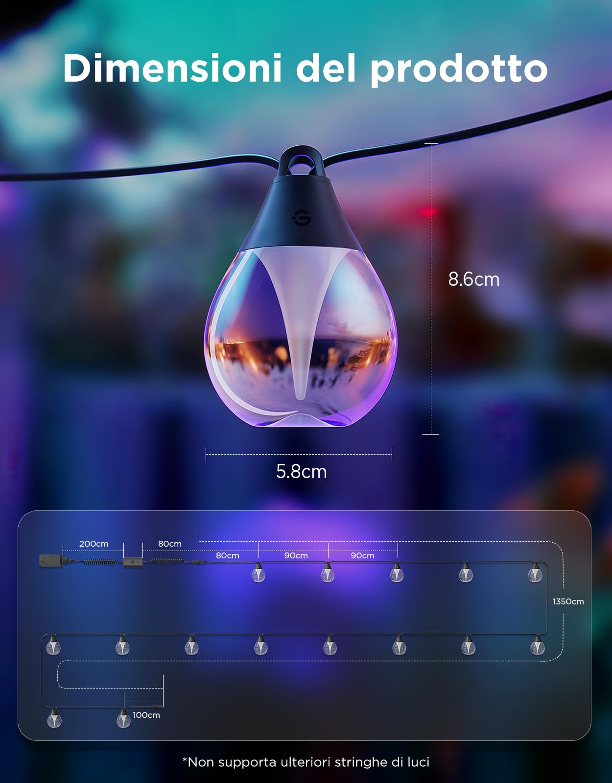 Govee Luci per Esterni, Luci a Catena LED RGBWIC Dimmerabili da 15 m | 16M di Colori e 111 Modalità di Scena, 80 lm per LED, Durata di 25.000 ore, Funziona con Alexa, Google Assistant, Matter