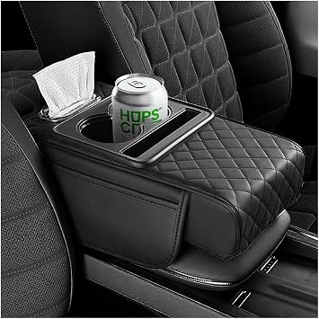 5-in-1 Car Center Console Cover,Multifunctional Arm Rest Cover for Car with Cup Holder,Phone Holder,Pocket,Car Tissue Holder,Leather Height Enhancement Car Armrest Cushion for Most Cars Black