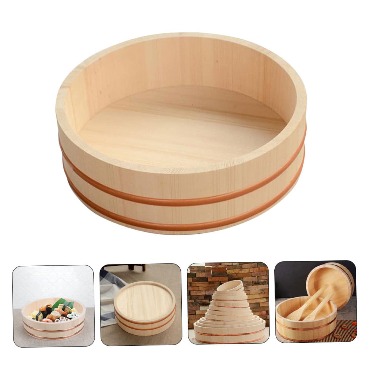 Seau à Sushis Rond en Bois et Cuivre Grosse Capacité Cuisine Japonaise