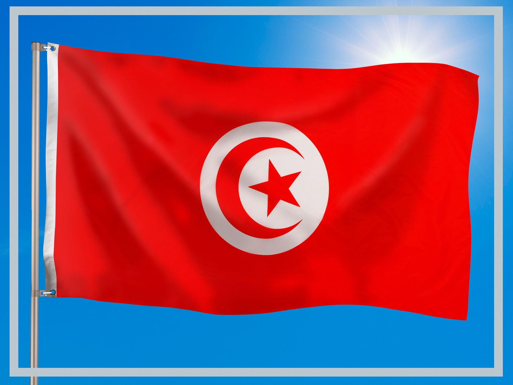PHENO FLAGS Tunisia flag - Tunisian flag 3x5ft with brass eyelets - weatherproof national flag for flagpole - 100% polyester - 90x150cm - Image 2
