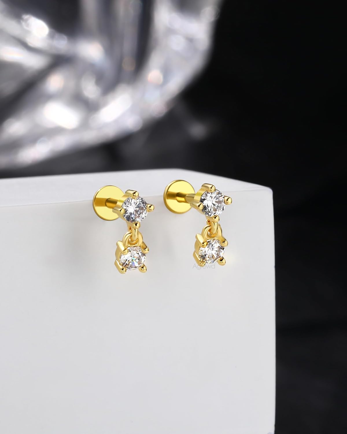 G23 Solid Titanium Flat Back Earrings 16G Gold Plated Cartilage Earrings Stud Push in Helix Earrings for Women Men Dainty Helix Piercing Jewelry 6/8MM - Image 5