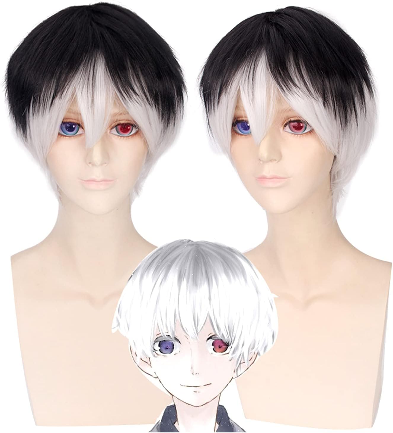 Short Wigs Tokyo Ghoul Kaneki Ken Black White Men Hair Halloween Costume Party Anime Cosplay