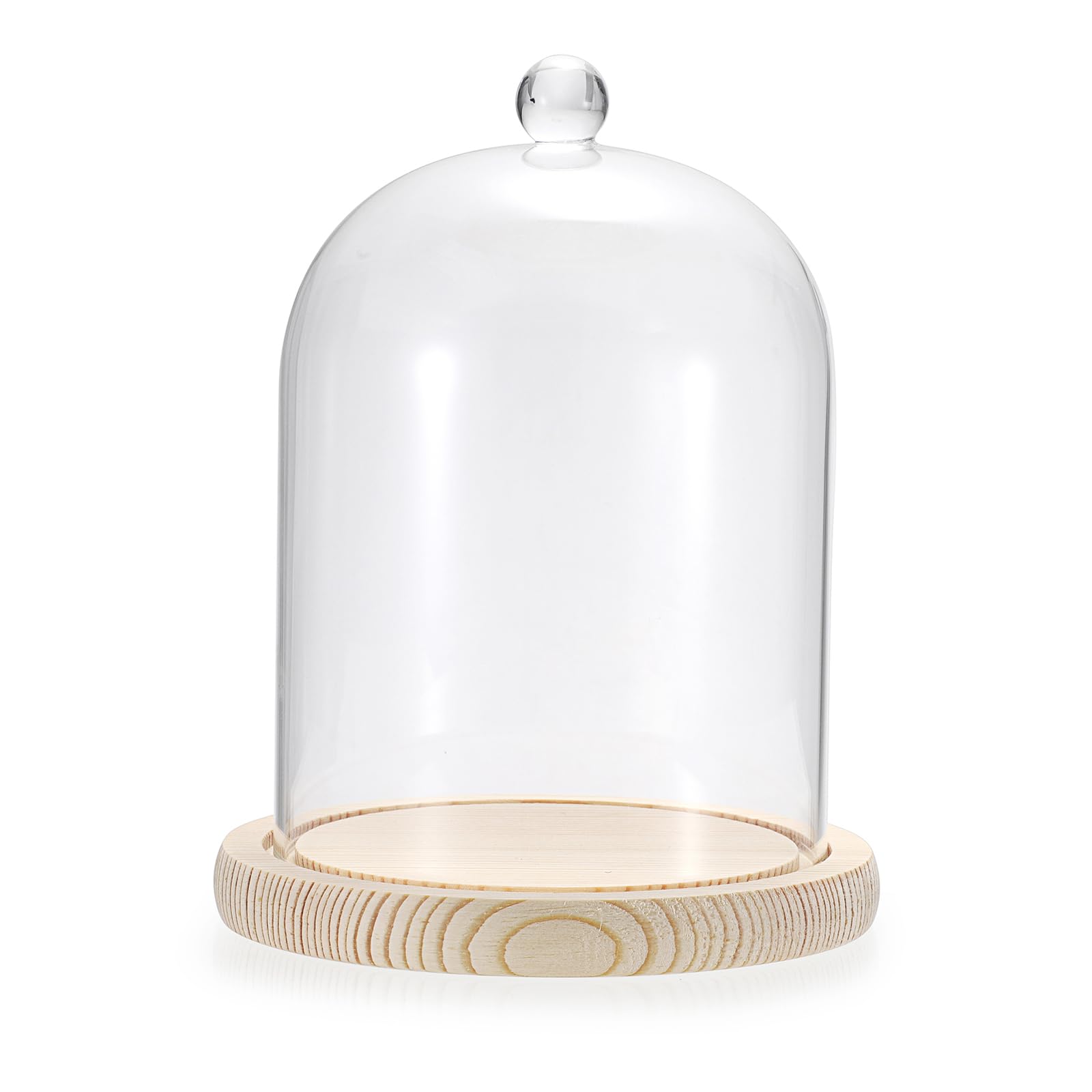 SUMNACON Glass Display Cloche Dome with Solid Wooden Base and Globe Handle, Decorative Clear Display Bell Jar Glass Cover Dome Cloche Showcase for Plant, Collection, Toy, Crystal