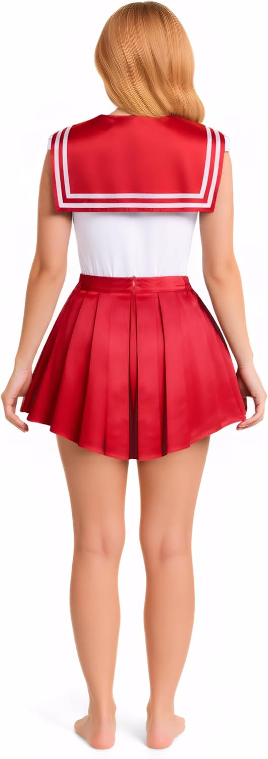 Sailor Anime Outfit School Uniform Onesie Romper With Pleated Skirt Cosplay Costume For Women Girls - Image 5
