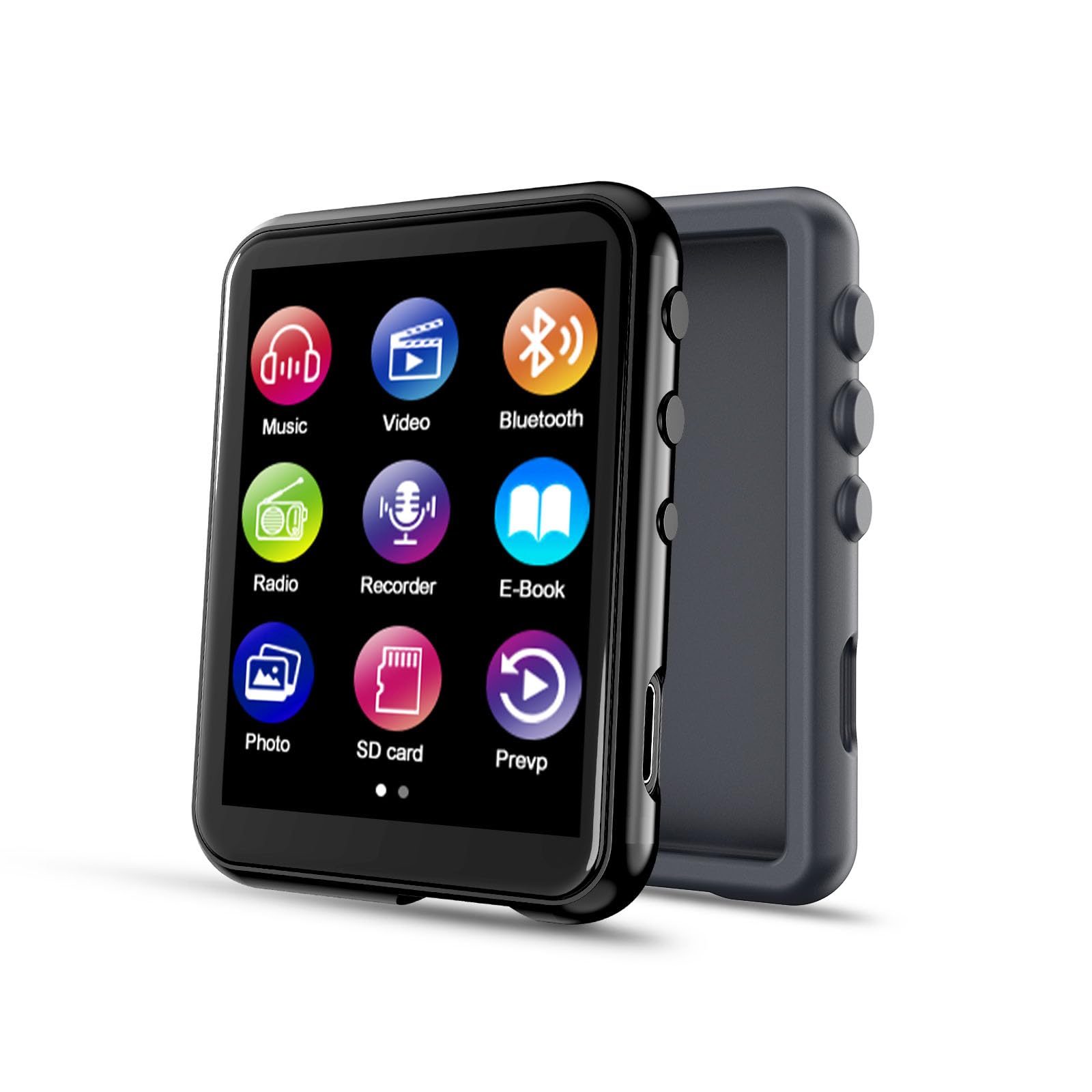 Reproductor MP3 de 64 GB con Bluetooth 5.3, pantalla táctil completa de 2.4 pulgadas, MP3 para niños, radio FM, grabadora de voz, sonido HiFi, libro electrónico, auriculares incluidos