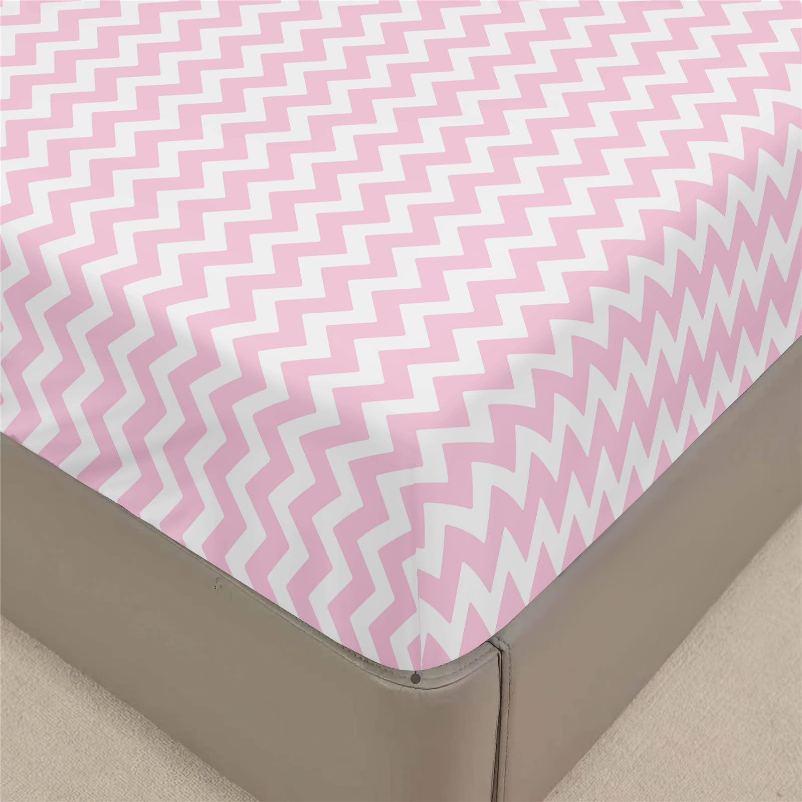FANSU Fitted Sheet Single Double King Bed Extra Deep 30cm White Pink Bed Sheet Soft & Easy Care Breathable Fitted Sheets Microfiber Bedsheets Bedding Fitted Sheet (80x200+30cm,Zigzag)