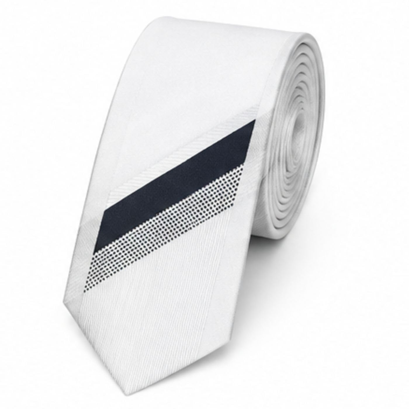 calixto Premium Men's White Necktie with Black Diagonal Stripe – Luxury Silk Feel Woven Formal Tie for Business, Wedding, Office, Church & Party – Classic White Designer Neck Tie Gift for Men-picture-0