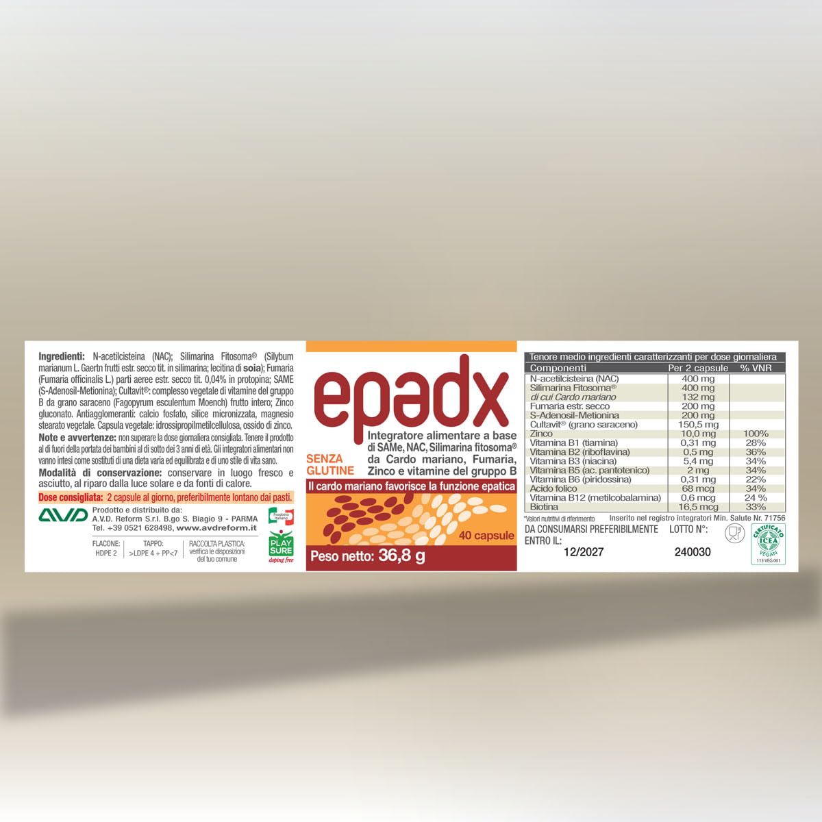 AVD REFORM | Epadx - supporto epatico con SAMe, NAC e Silimarina Fitosoma ad alta biodisponibilità, utile per la protezione del fegato - 40 capsule - Prodotto In Italia