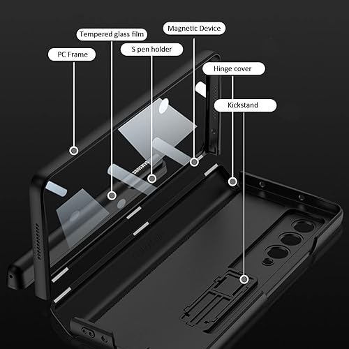 Miniatura 4 de Miimall Funda compatible con Samsung Fold 3 con soporte para bolígrafo S, protector de pantalla integrado, protección magnética de bisagra, soporte