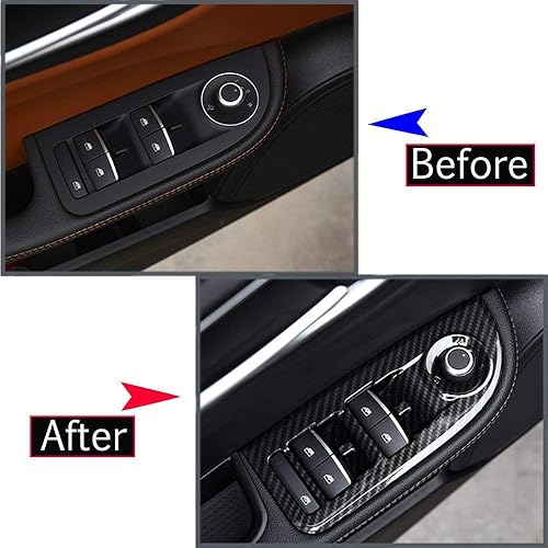 Miniatura 2 de YIWANG - Cubierta de botón para interruptor de elevador de ventanas de coche, estilo de fibra de carbono, 4 piezas, para Alfa Romeo Giulia
