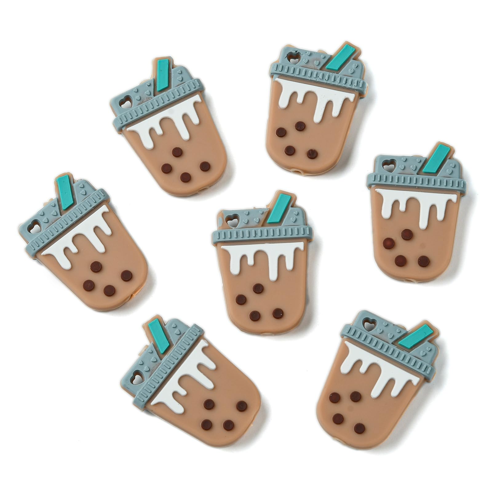 LiQunSweet10 Pcs Chocolate Bubble Tea Focal Silicone Beads Imitation Drink Boba Milk Tea Rubber Beads for DIY Jewelry Earrings Craft Keychain Decoration