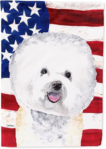 Miniatura 166 de Caroline's Treasures SS4017GF Bandera de Estados Unidos con Bulldog Inglés para jardín, bandera decorativa para patio exterior, patio, parterres,