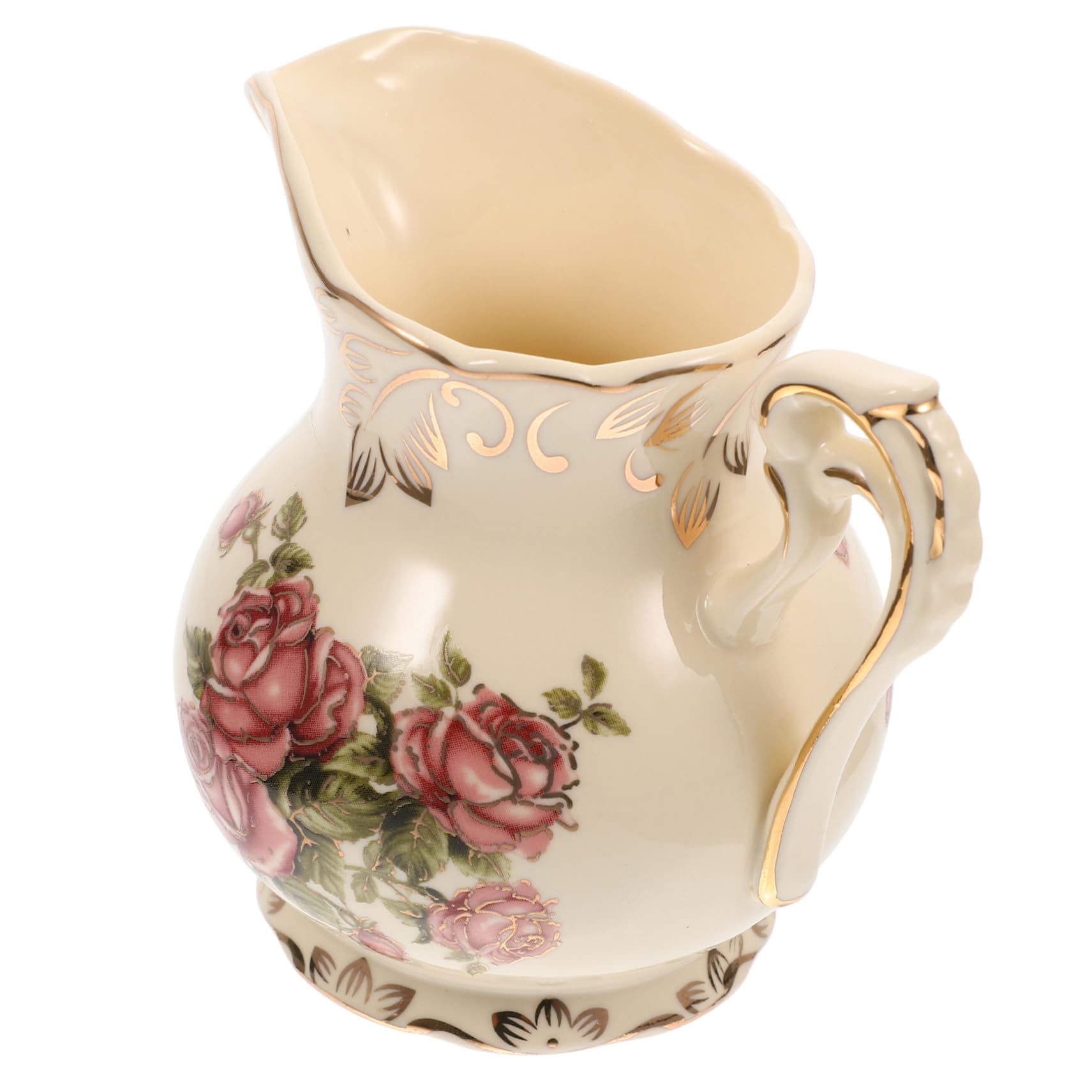 SECFOU Pichet à Lait En Céramique Vintage 250ml Pot Floral Imprimé Doré Petit Récipient à Lait Design Rétro Pour Café Maison Restaurant Décoration