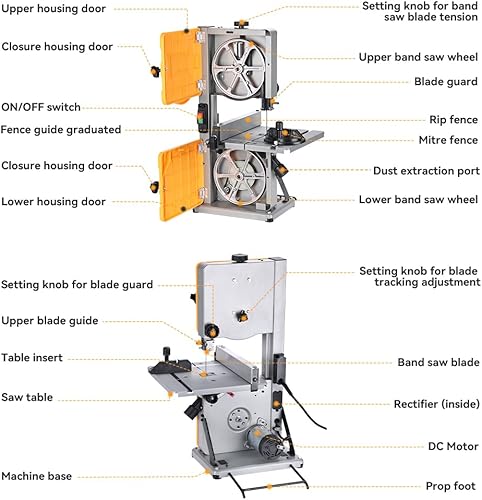 Miniatura 2 de Hoteche Sierra de banda de 8 pulgadas, 2.0 A, bajo ruido, mesa de dos alturas de corte, con valla y calibre de inglete para carpintería, proyectos