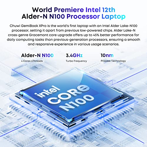 Chuwi Gemibook Xpro 14.1'' Laptop Computer, Windows 11 Laptop 12Th Gen Intel Alder Lake N100 (Up To 3.4Ghz), 8Gb Ram 256Gb Ssd, 1920X1080 Fhd Display Ultra Thin Laptop, Hdmi/Wifi 6/Bt5.2/Webcam/38Wh #TOP1