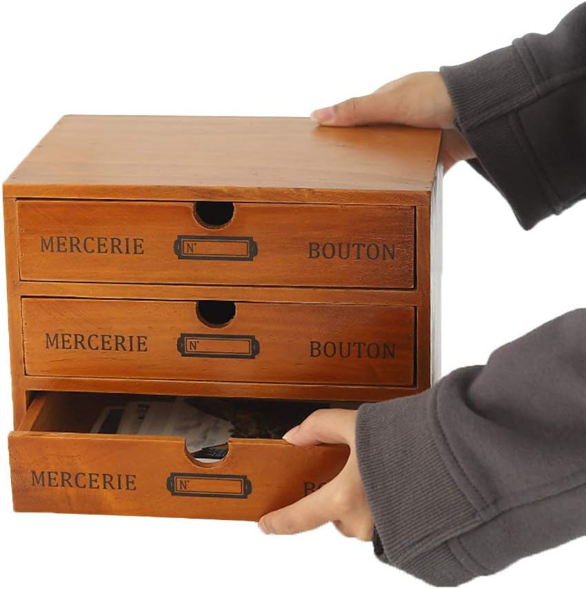 Willcome Wooden Storage Box with Drawers Portable Wooden Desktop Organizer for Home Office Counter Craft Decor
