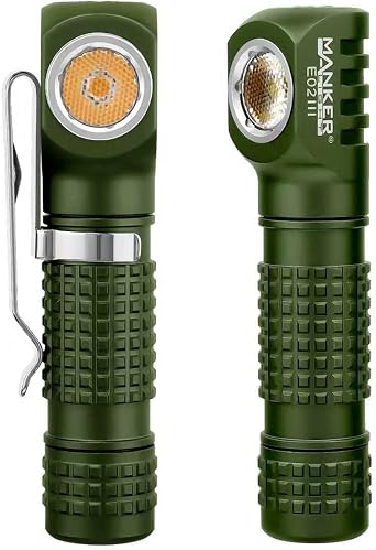 Mankerlight E02 III Green Version 519A-V1 4000K High CRI R9080 Direct Angle Flashlight/Headlamp,400 Lumens with Magnetic Tail & Clip