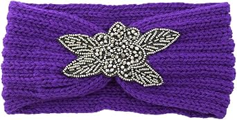 Women Rhinestone Crochet Headbands Hair Wraps Winter Knit Ear Warmer