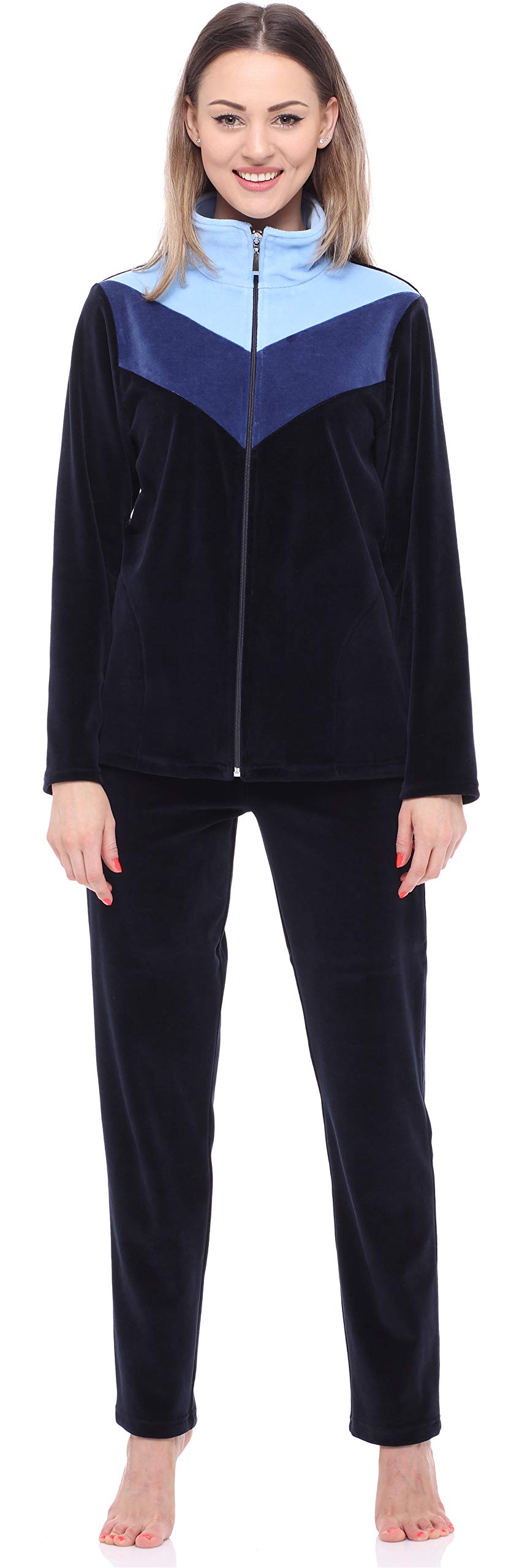 Merry Style Tuta Donna in Velluto MSMG001 (Blu Marin/Blu Scuro/Blu Chiaro(1728), 6XL)