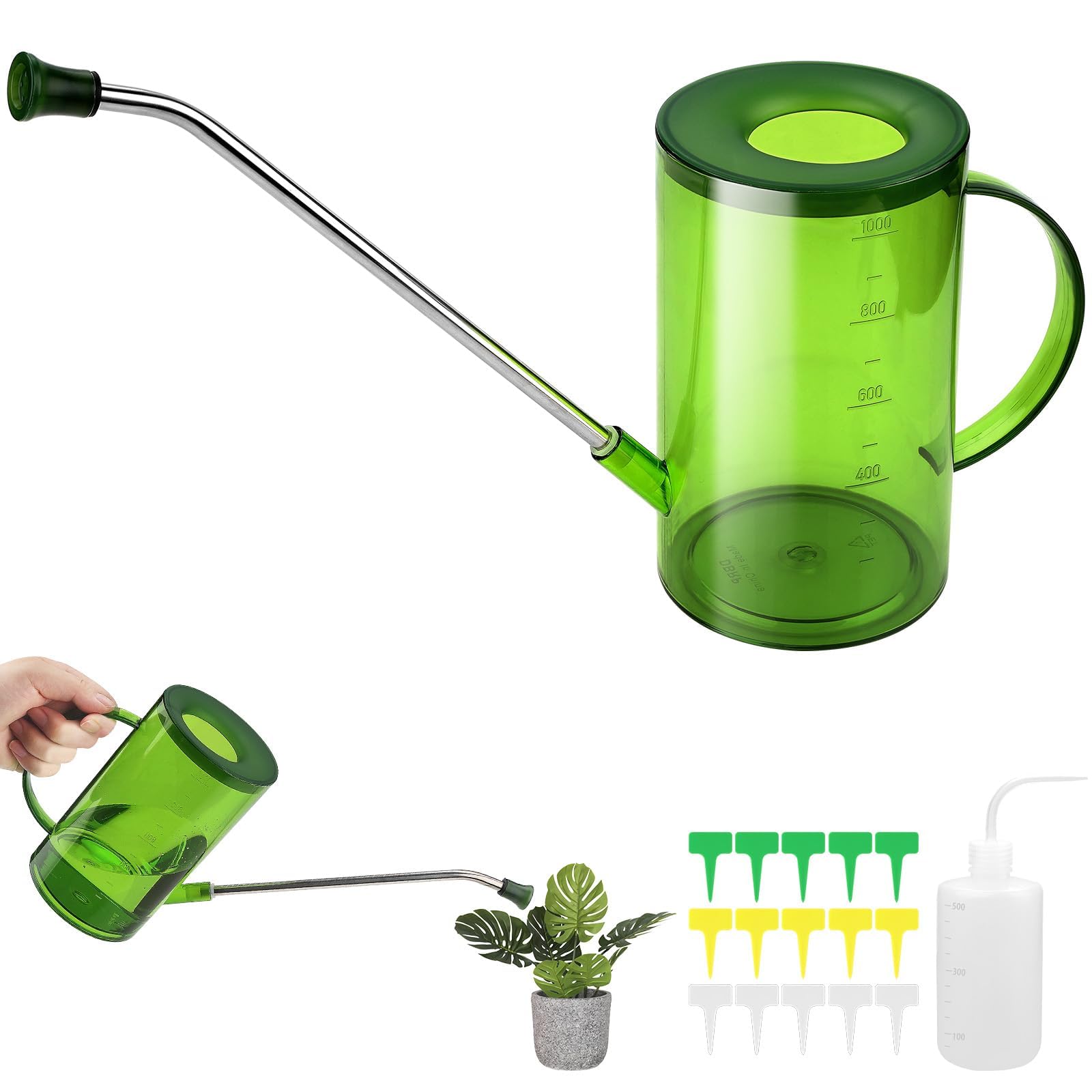 GießKanne Zimmerpflanzen 1L mit Langem Hals Giesskanne Zimmerpflanzen Langer Auslauf Kleine GießKanne für Zimmerpflanzen mit Brause PflanzengießKanne InnengießKanne für Blumen Gießen Sukkulenten Grün