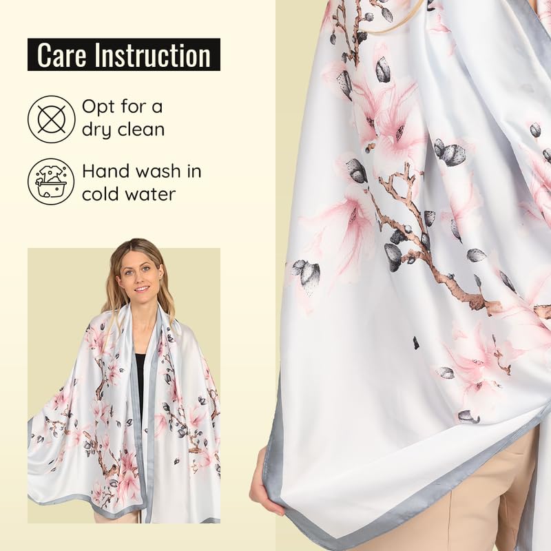 Image of Trillion London Spring Collection | Designer Silk Scarf For Women UK | Lightweight Neck Scarves | Shawl Wraps | Suitable for Daily Life | Smooth & Soft Finish | Gift for Women | Size-180cm x 90cm