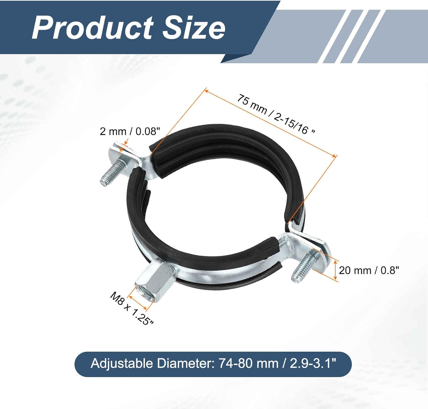 HARFINGTON 8 Set Split Ring Pipe Hanger 2-15/16" (75mm) Galvanized Steel Sheet Wall Ceiling Mount Adjustable Pipe Bracket Clamp with Screw and Expansion Tube for Plumbing HVAC (M8,M10)