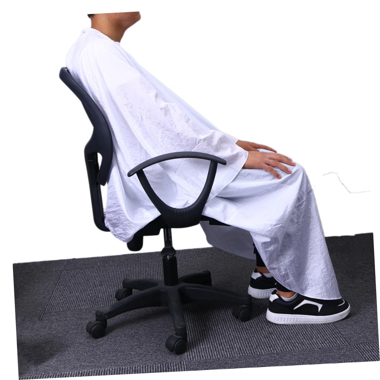WOONEKY Capa de Peluquería con Mangas Bata de Cortar Pelo Profesional Ropa de Peluquería Antiestática y Transpirable para Salón y Doméstico