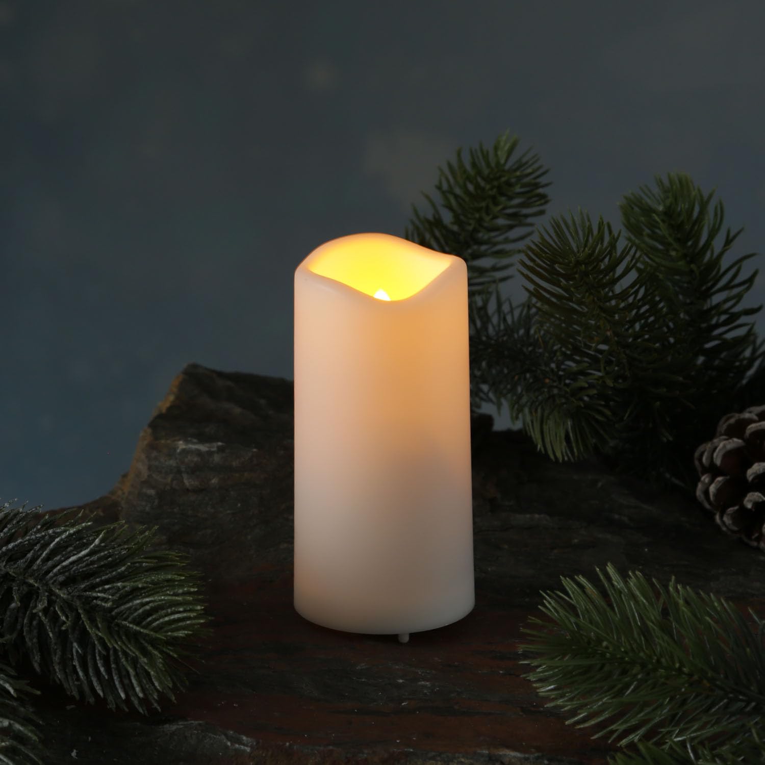 MARELIDA LED Mini Kerze Grabkerze Outdoorkerze H: 10cm D: 5cm mit Timer und Sensor bis 750h weiß für Innen/Außen