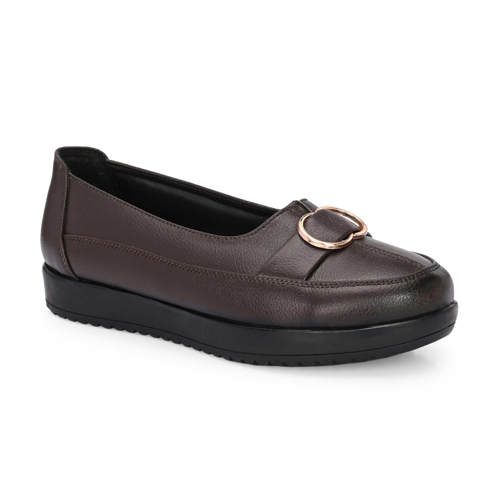 rowlans Women's Black Comfort Loafers | Slip-On Formal Shoes with Buckle Design | Soft Sole Office Footwear-picture-43