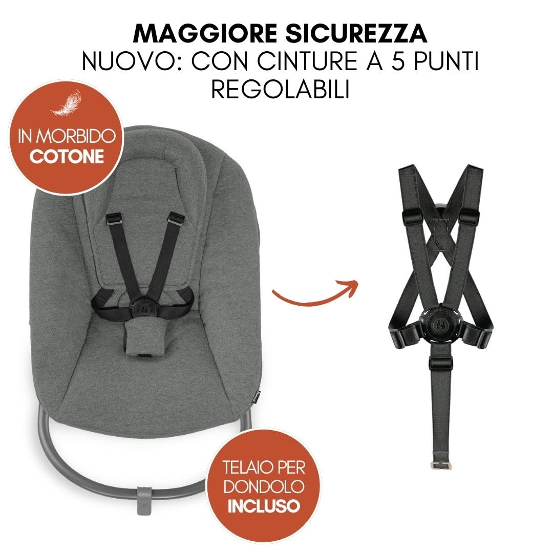hauck Seggiolone Pappa Evolutivo Alpha Move Newborn Set - Sedia Bambini Da 0 Mesi con Nuova Sdraietta Neonati Premium, Cintura 5 Punti, Ruote, Vassoio e Cuscino - Naturale, Grigio