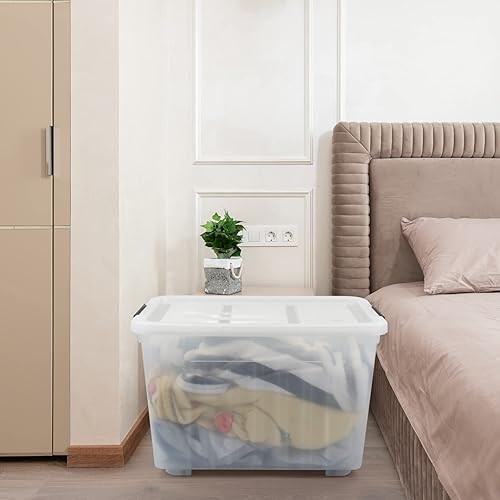 Miniatura 4 de Paquete de 4 cajas de almacenamiento de plástico transparente grande con ruedas, caja de almacenamiento con pestillo de 70 L