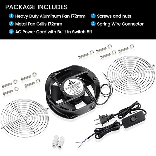 Vista 50 de GDSTIME Ventilador AXIAL 12038, 110 V 120 V CA 4.724 in x 1.496 in, doble rodamiento de bolas, alto CFM con cable de alimentación Swtich