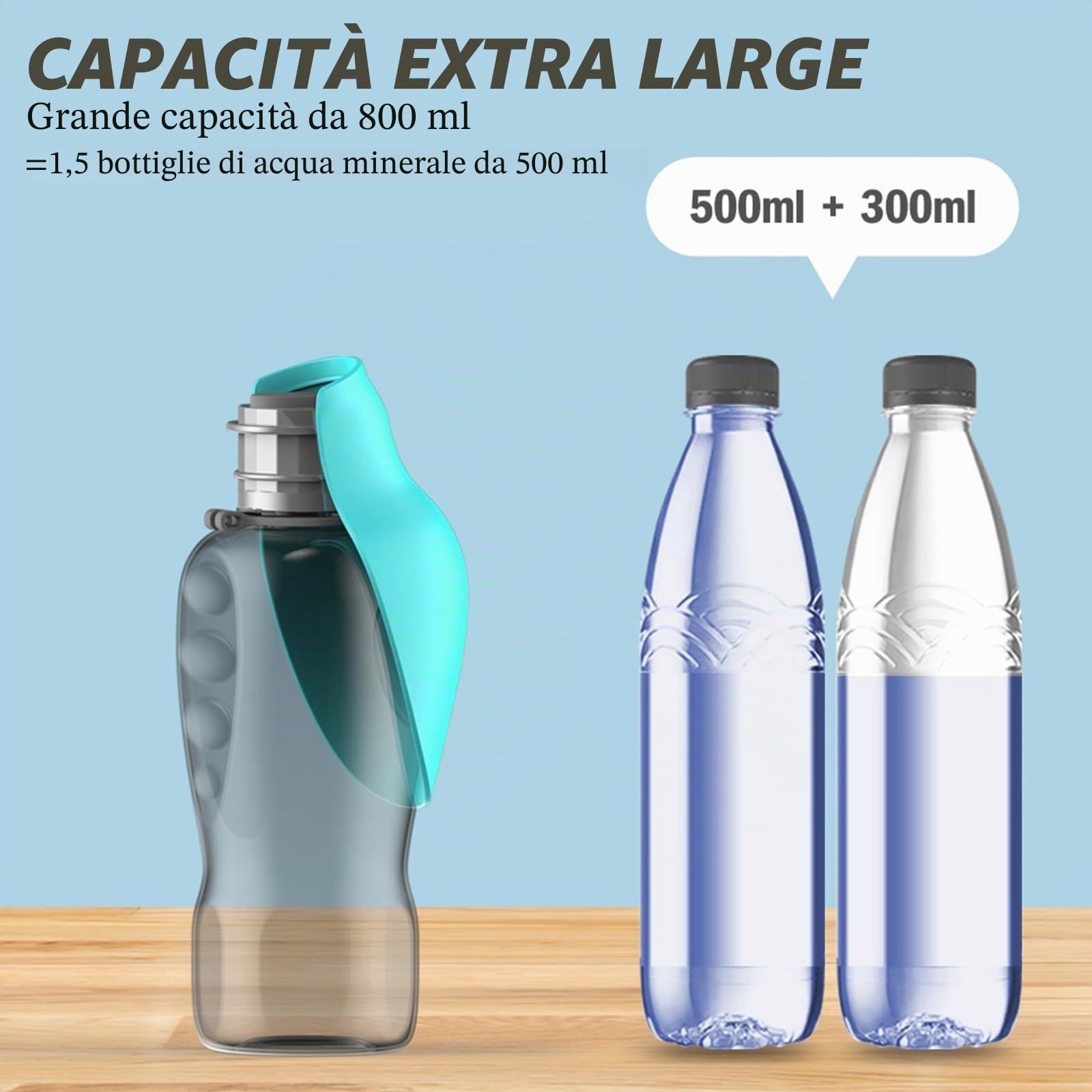 800ML Borraccia Cane Portatile Porta Acqua per Cani, A Prova di Perdite Bottiglia per Cani per Passeggiate, Escursioni e Attività all'aperto