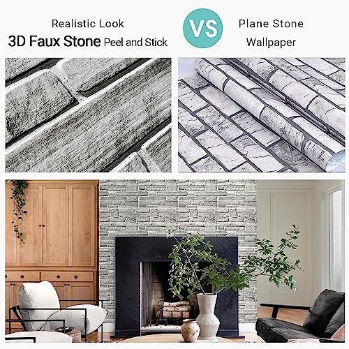 Commomy 10 Pcs Faux Stone 3D Wall Panels Peel And Stick, 11.8'' X 11.8'' Urltra-Light Pvc Faux Brick Textured Wall Panels For Interior Wall Decor, Living Room, Bedroom, Kitchen, Fireplace #TOP3
