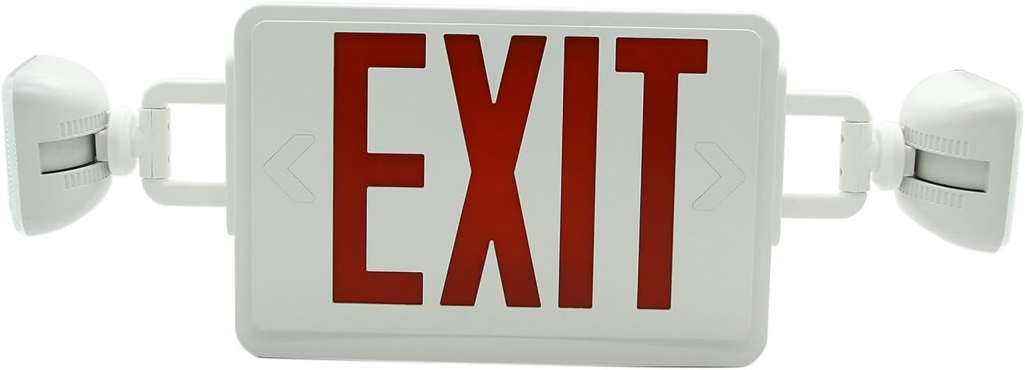 Rеvіеw Prоduсt Ainfox 6 Pack LED Exit Sign Emergency Wall Light, UL Listed- LED Combo Emergency EXIT Sign with 2 Head Lights and Back -up Letter Cover (red/6pack)