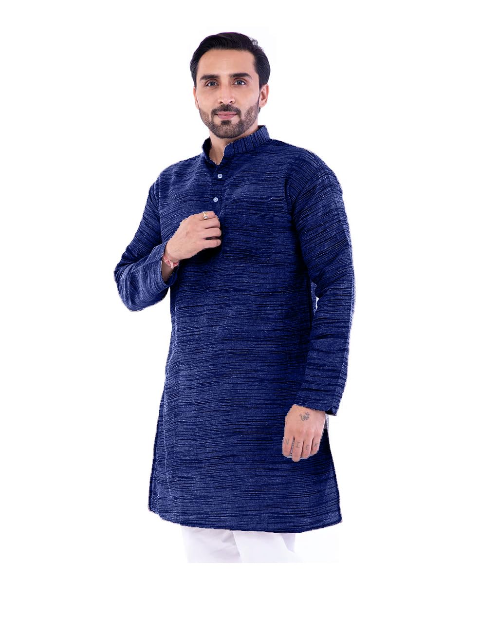 aaryavar Men's Khadi Cotton Relaxed Kurta - Royal Blue Color-picture-28