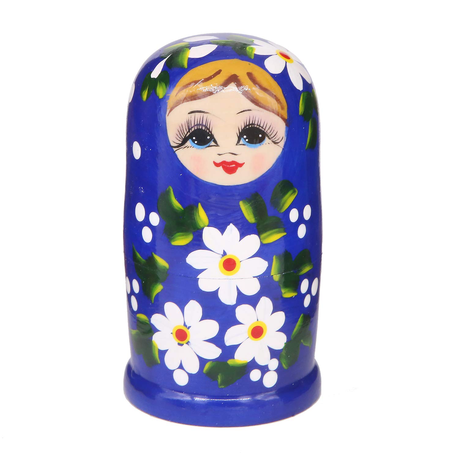Winterworm Set di 5 Capelli biondi Blu Ragazza impilabile in Legno Giocattolo Bambino Babushka Matryoshka Bambola di nidificazione Russa per Bambini Giocattolo Compleanno
