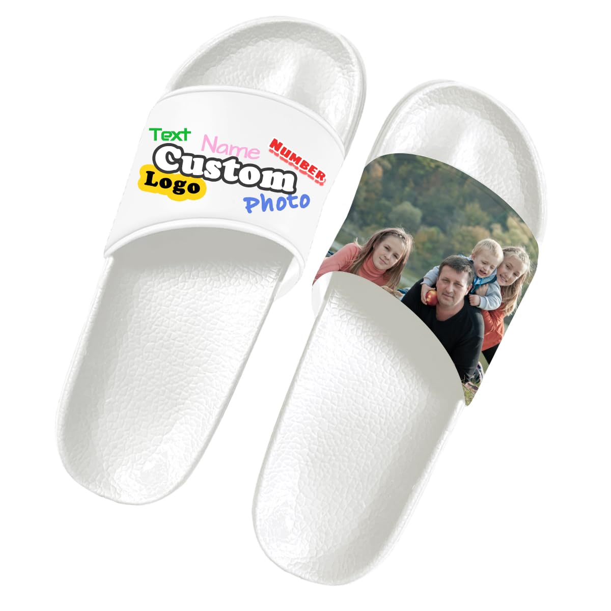 Klsify Custom Photo Slides Slippers, Personalized Text Flip Flops, Indoor Outdoor Comfort Sandals, Customize Open Toe Shoes Unisex Gifts for Women Men
