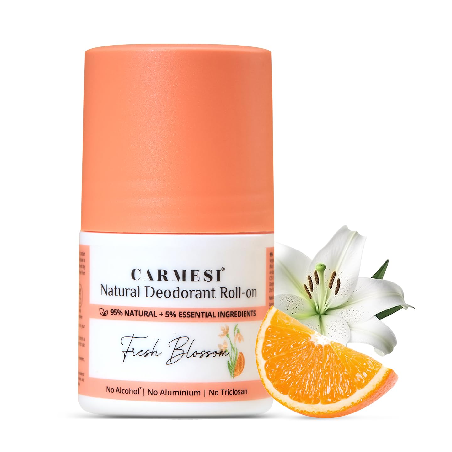 Carmesi Natural Underarm Roll On Deodorant for Women | 95% Natural | For Fresh Underarms | No Alcohol & Aluminium | Fresh Blossom | 0.3% (w/w) Salicylic Acid | 50 ml