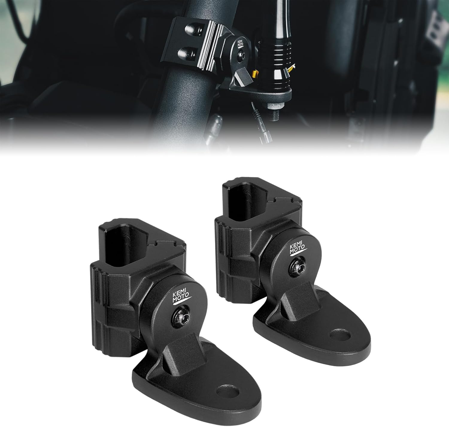 KEMIMOTO 2PCS UTV Whip Light Mounts Flag Pole Mounts Light Bar Brackets CB Antenna, Compatible with Polaris Ranger General Can-Am Defender Commander Maverick Sport Trail Pro-Fit Cage, Black
