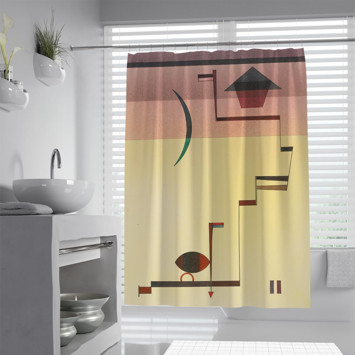 Olliar Home Shower Curtain Mid Century Bathroom 180X180 Modern Abstract Minimalist Geometric Sets Polyester Fabric With Hooks
