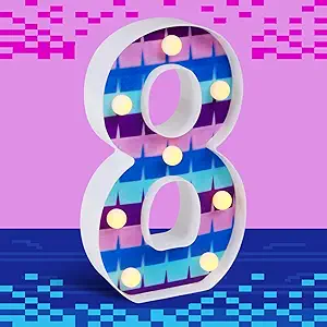 LED Number Lights Cartoon Themed Birthday Decorations LED Light Up Number Centerpieces Table Decoration for Party Supplies Backdrop Wall Decor for Birthday Party Decorations (Number 8)