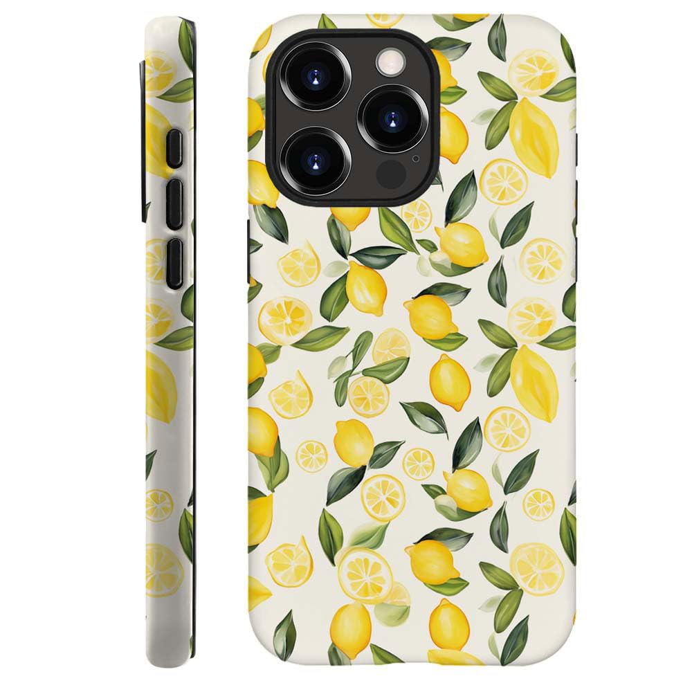 kiritfox Case Compatible with iPhone 14 Pro,Hybrid 2-Layer Hard Shell,Shockproof Soft for Girl Women,Watercolor Lemons Leaves Pattern